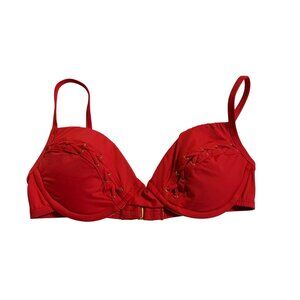 La Blanca Red Braided Bikini Top M Nylon Blend Adjustable Straps Underwire